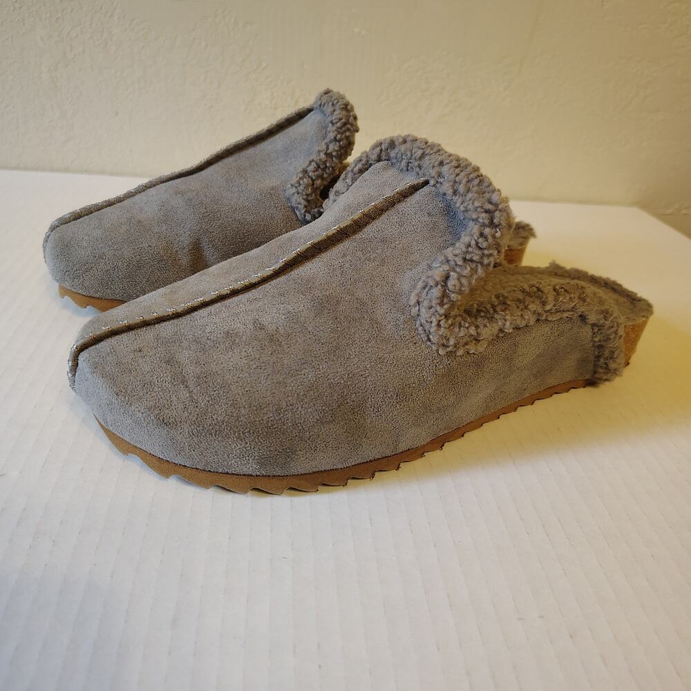 Very G Gray Sherpa Mule Clogs Slip On Cozy Faux Suede Slides 8.5